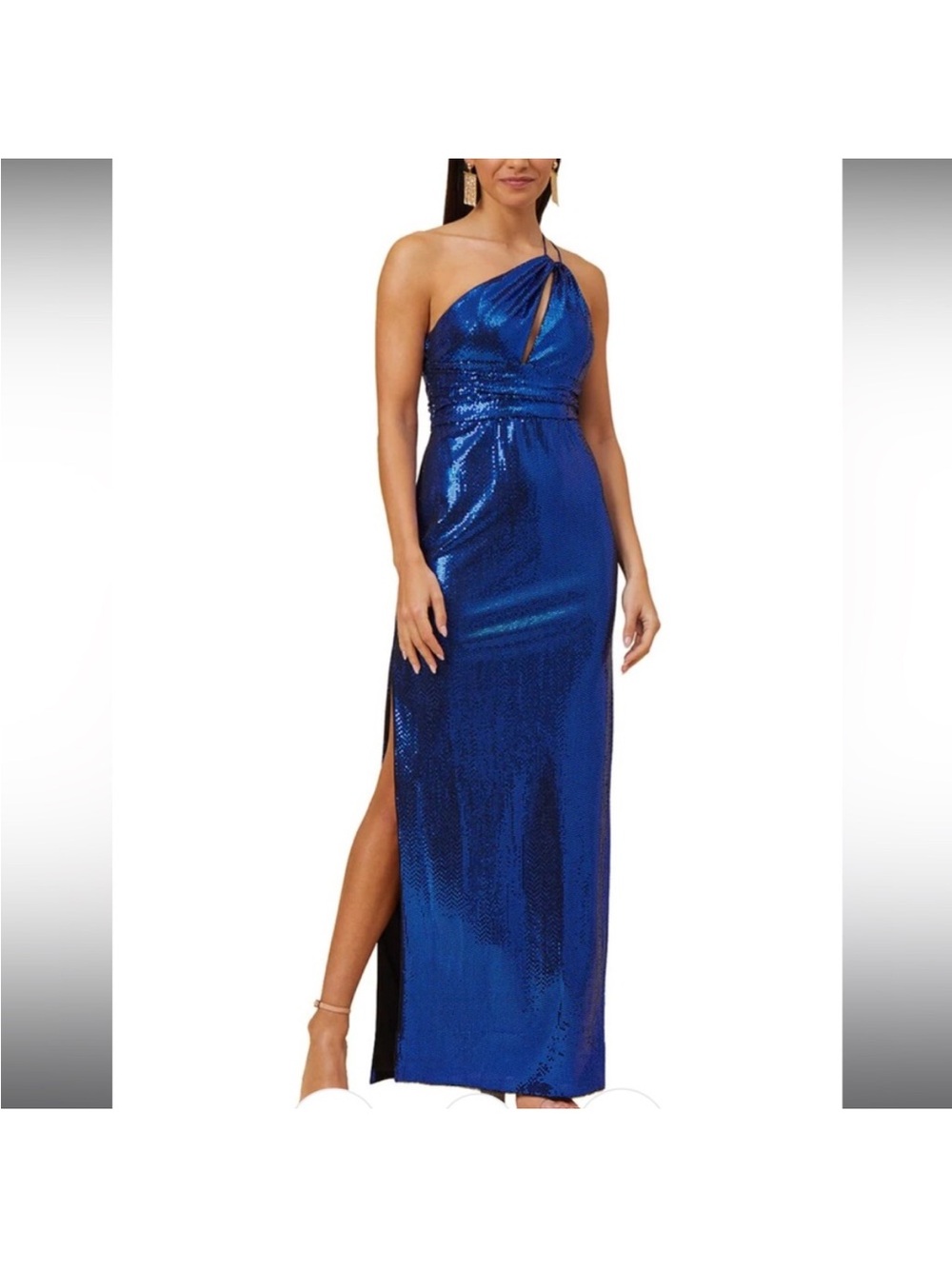 Aidan Mattox metallic blue gown NEW